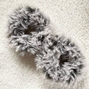 Handmade Gray Frost Faux Fur Scrunchies Set of 2